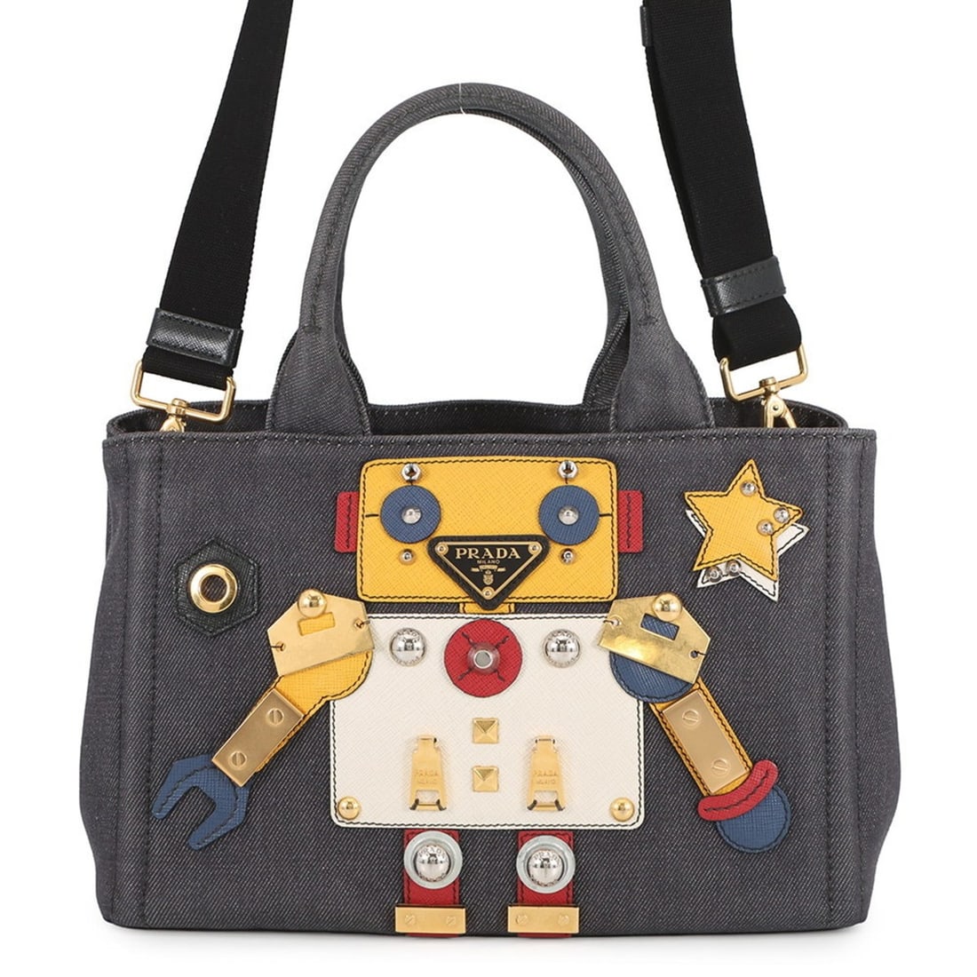 Prada Canapa Robot Canvas Tote Bag 1BG439 PRADA 2-way: --- Catalog ---Category: SizeWeight: 760g / 1.67lb.Size (HxWxD): 18.5cm x 28cm x 15cm / 7.28'' x 11.02'' x 5.9''Strap Length: 73cm - 125cm / 28.74'' - 49.21''Category: DesignType: Tote bagColor: Multi