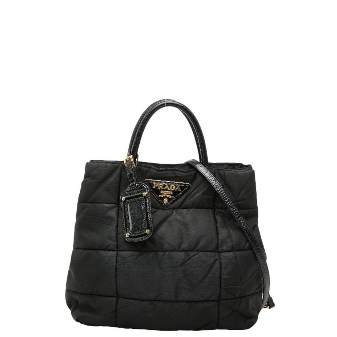 Prada Triangle Logo Plate Handbag/Shoulder Bag, 2-Way, BN1596, Black Nylon and Leather, Women's, (1 of 12)