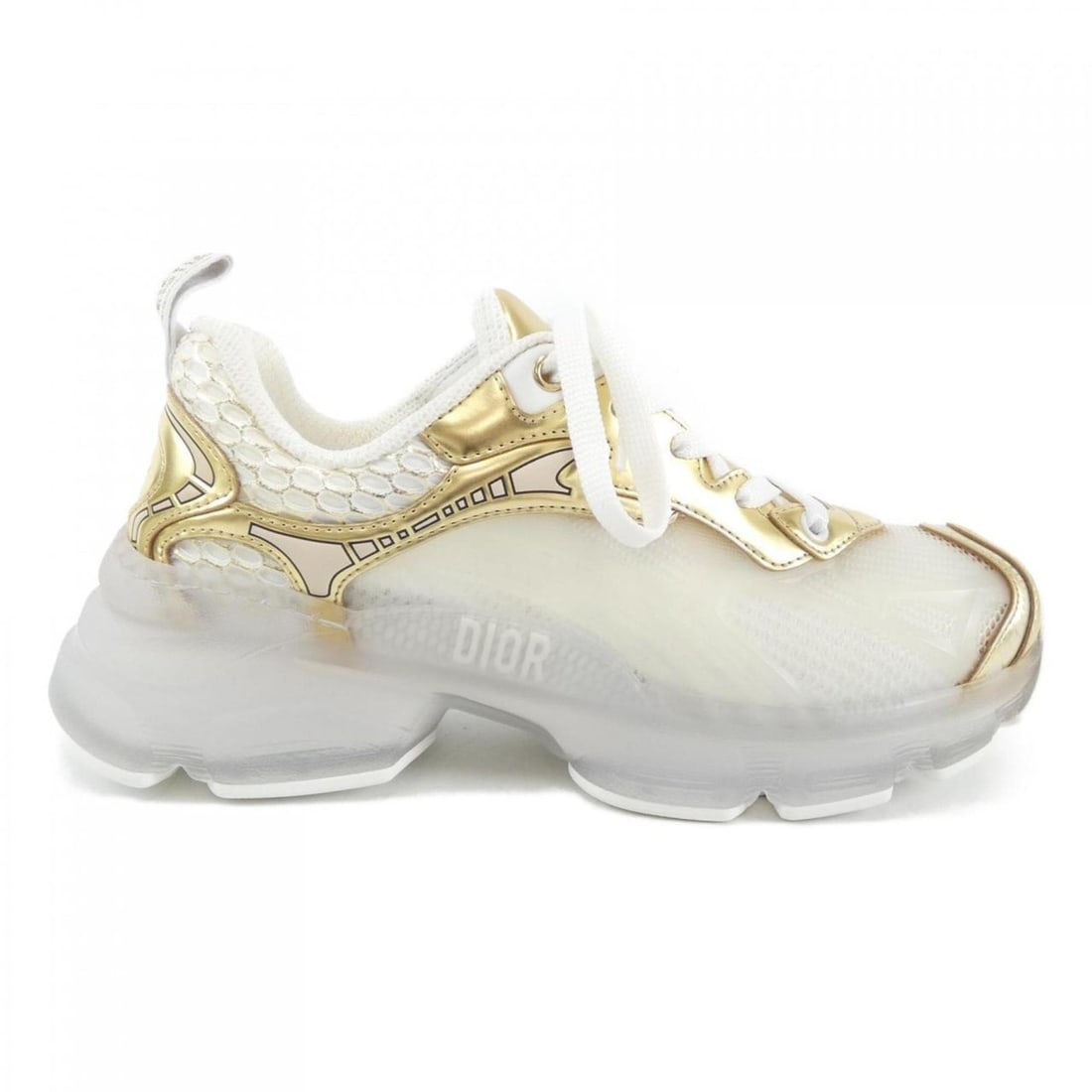 Christian Dior sneakers: --- Catalog ---Category: DesignType: SneakersColor: Clear, Gold, WhiteCategory: GeneralBrand: Christian DiorCategory: MeasurementsShoe Width: 10.3cm / 4.05''Insole Length: 27.2cm / 10.7''--- Item List