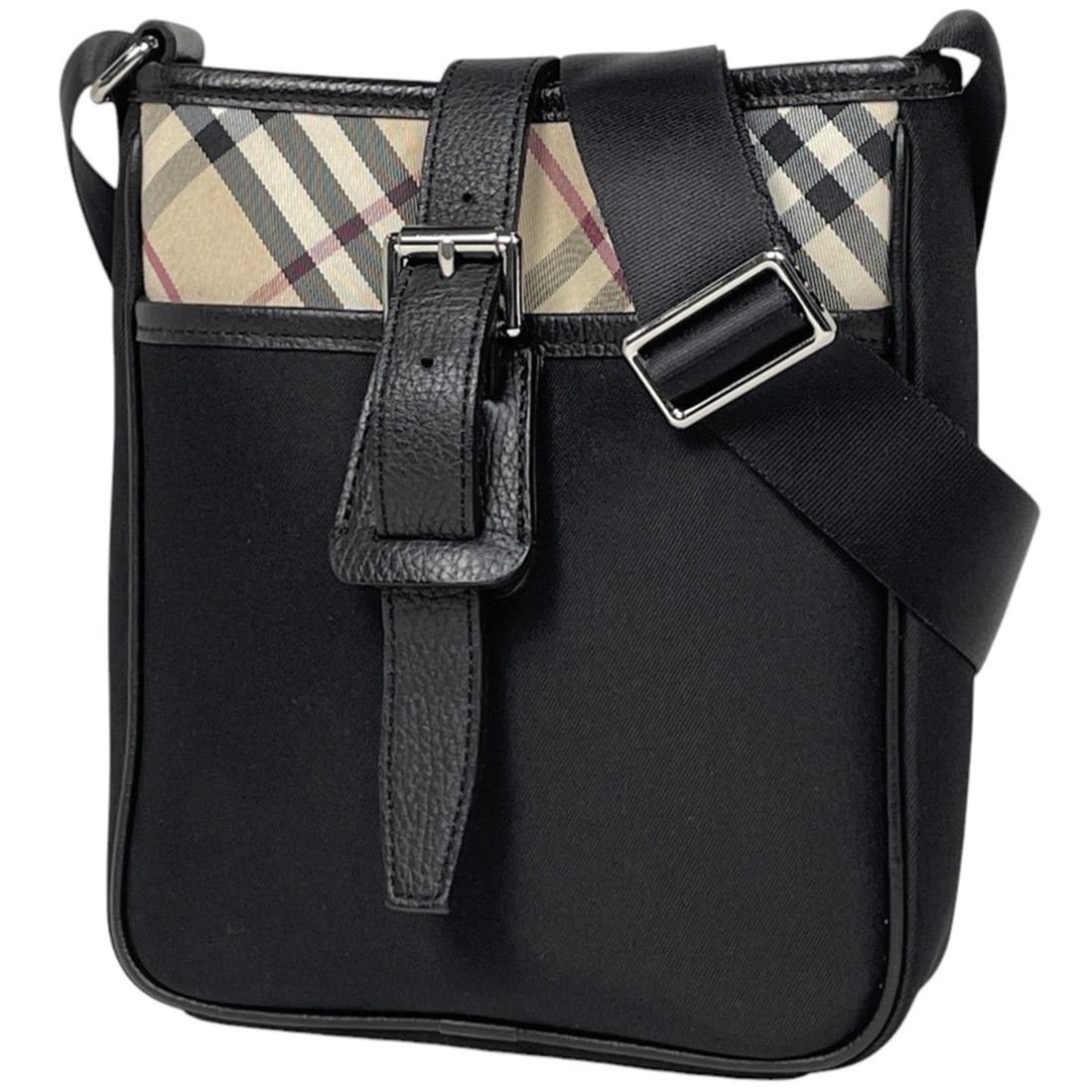 Burberry Check Pattern Shoulder Bag, Crossbody Canvas, Black and Beige, Women's (1 of 10)