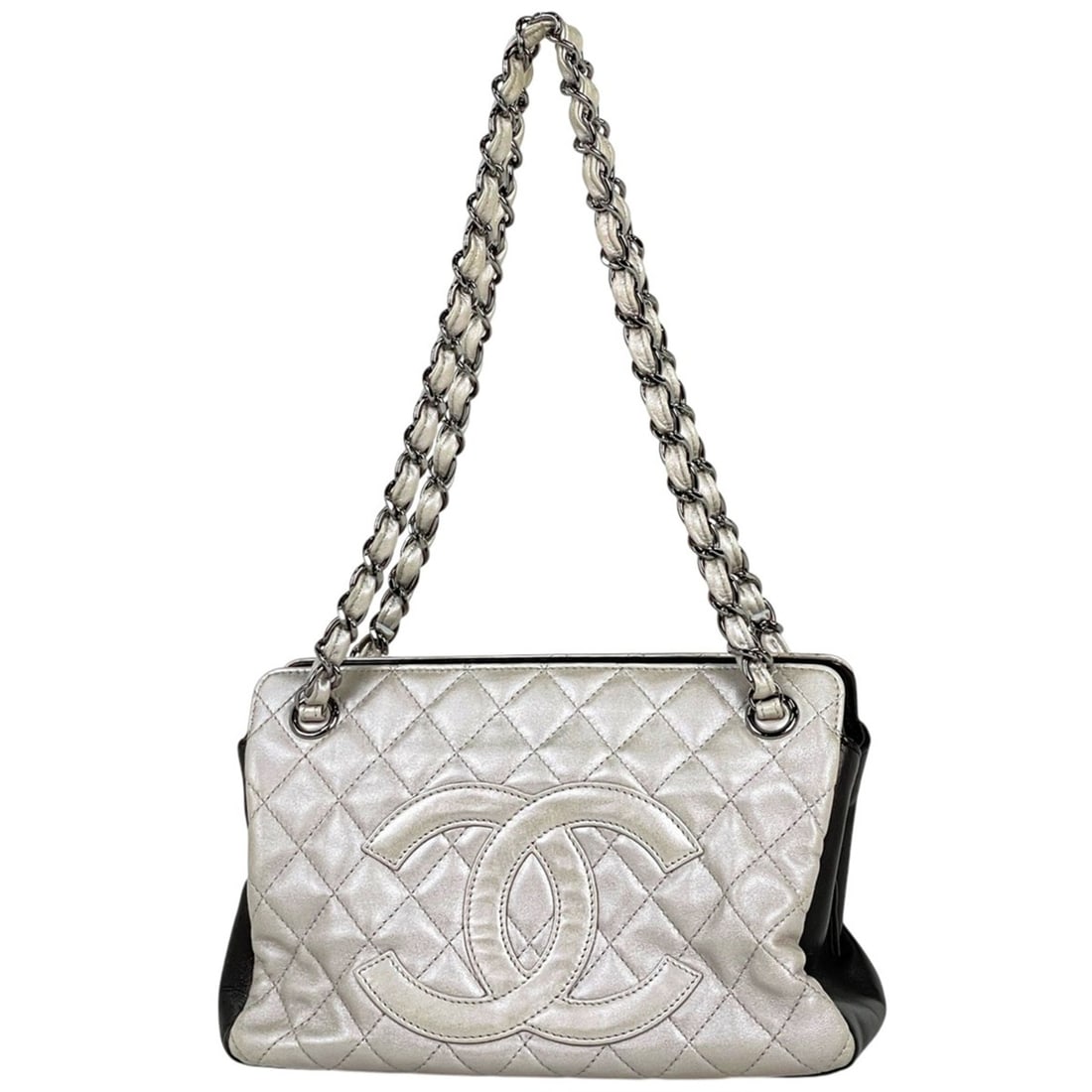 Chanel Coco Mark Chain Shoulder Bag, Matelasse Handbag, Leather Silver, Women's (1 of 12)
