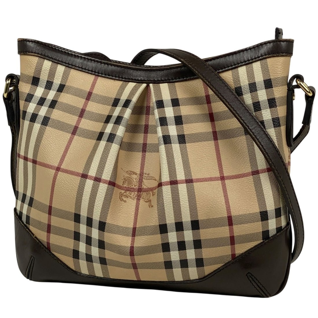 Burberry logo shoulder bag in Nova check pattern, coated canvas, beige and brown. Women's. (1 of 11)