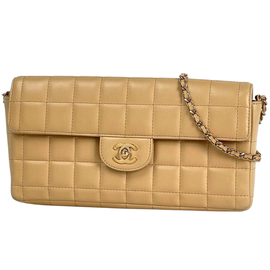 Chanel Chocobar Chain Shoulder Bag with Coco Mark, Leather, Beige, Women's (1 of 15)