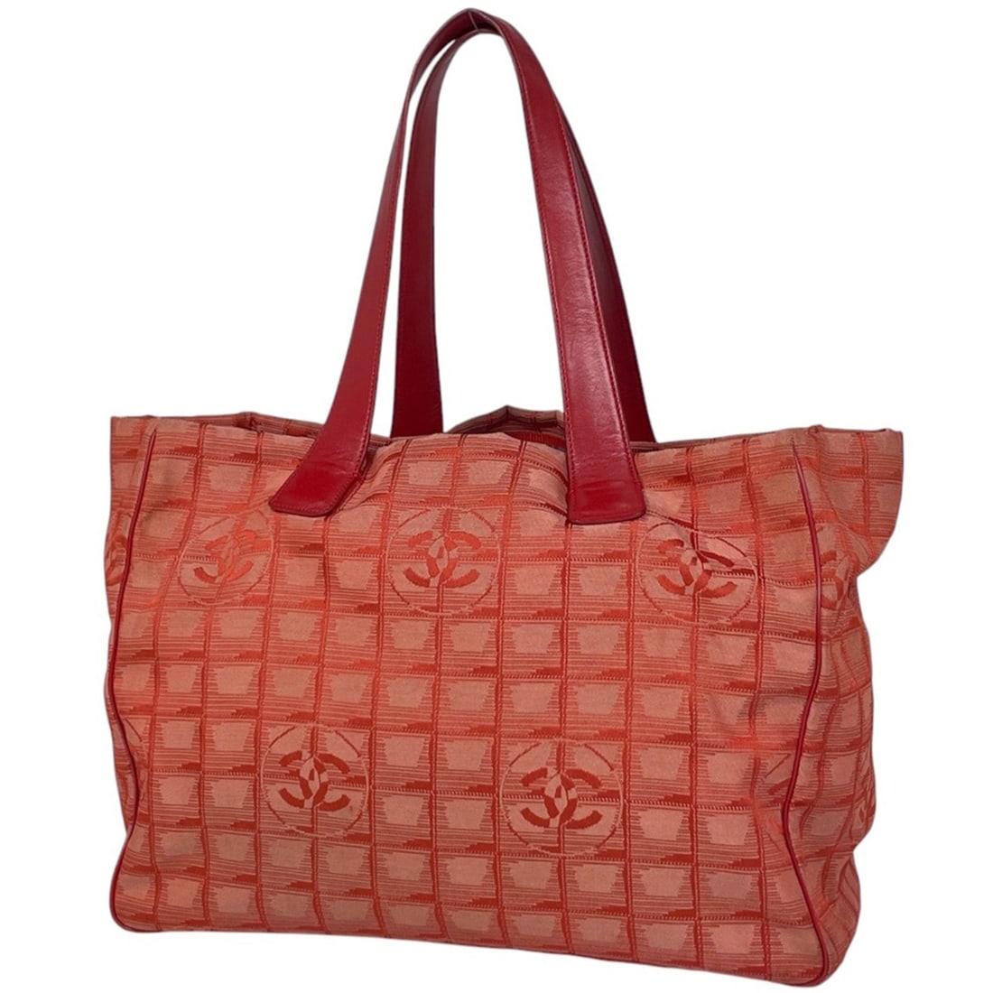 CHANEL New Travel Line Tote MM Coco Mark Shoulder Bag, Nylon Jacquard, Red, Women's (1 of 12)