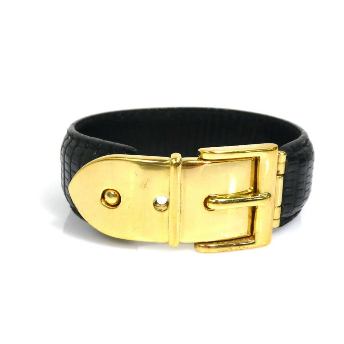Gucci Bracelet Bangle in Leather/Metal, Black and Gold, Women's, 56503a (1 of 12)