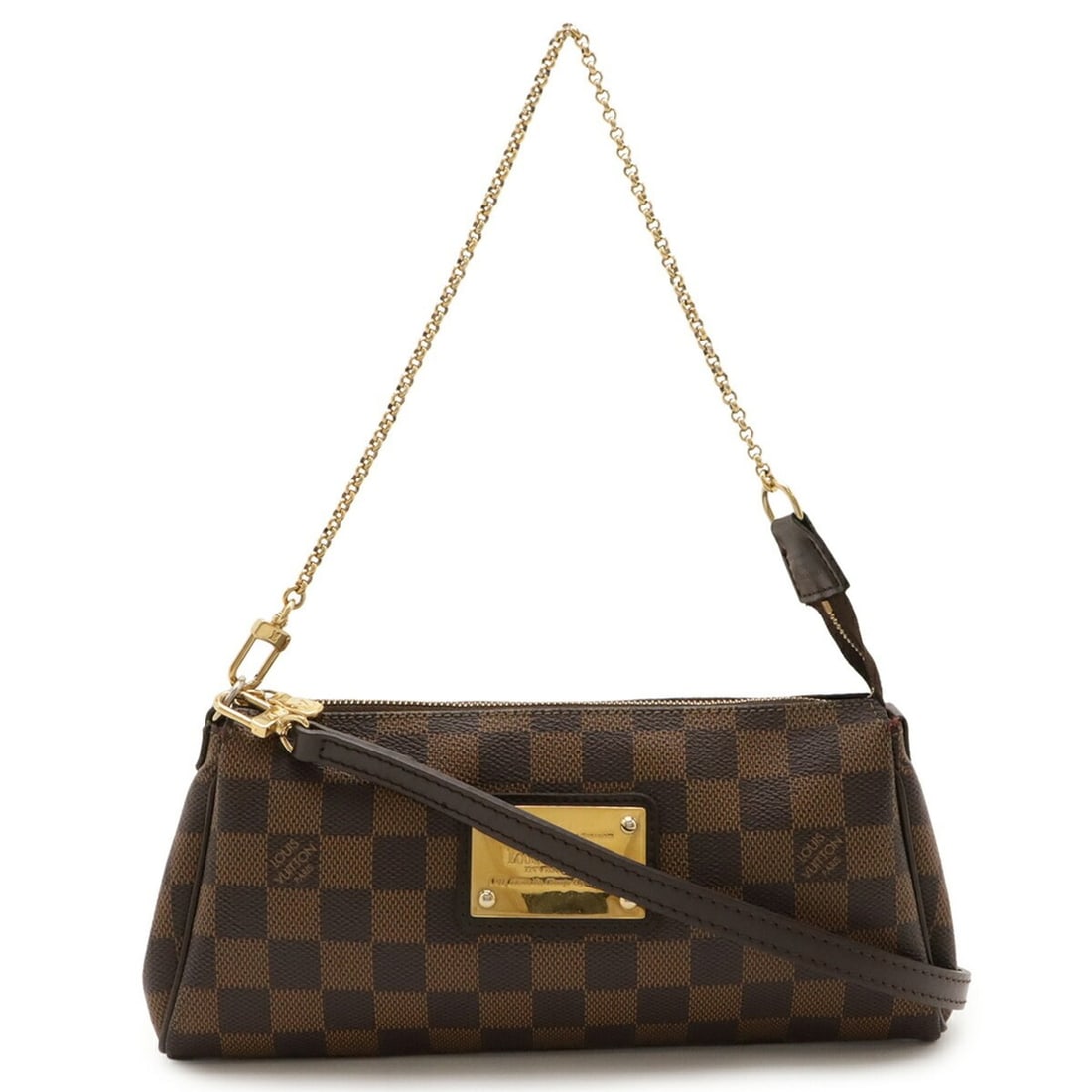LOUIS VUITTON Damier Eva Pouch Clutch Bag Chain Shoulder N55213: --- Catalog ---Category: SizeSize (HxWxD): 12.5cm x 25.5cm x 4cm / 4.92'' x 10.03'' x 1.57''Category: DesignType: Clutch bag, Shoulder bagColor: BrownGender: Women,MenMaterial: PVC , Damier Canvas , C