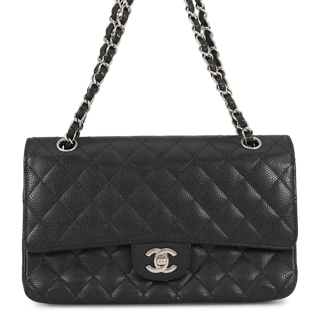 CHANEL Chain Shoulder Bag Matelasse 25 Coco Mark Double Caviar Skin A01112 Black (1 of 14)