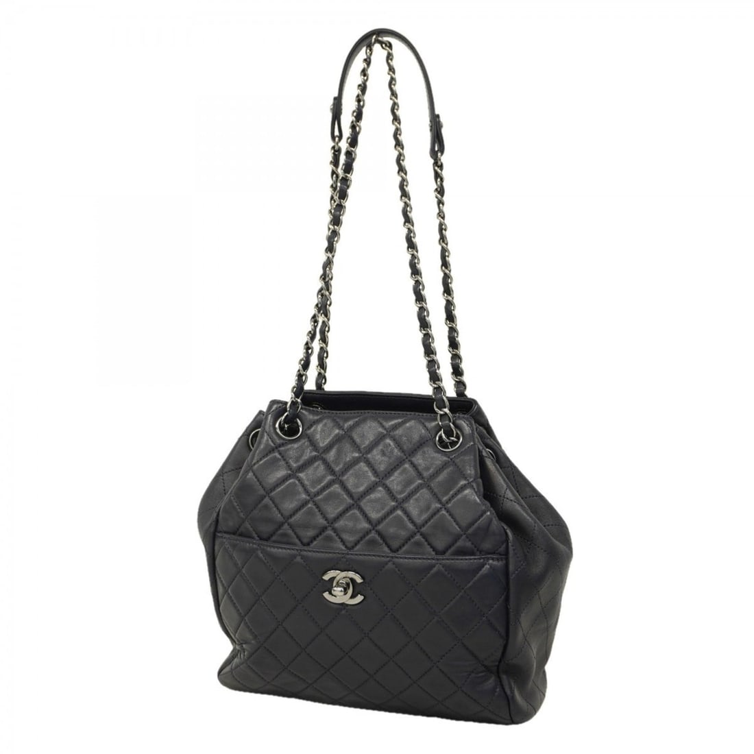 Chanel Matelasse Shoulder Bag with Chain Bag, Lambskin, Navy, Women's, P2203280: --- Catalog ---Category: SizeSize (HxWxD): 24cm x 22.5cm x 9.5cm / 9.44'' x 8.85'' x 3.74''Category: DesignType: Shoulder bagColor: NavyGender: WomenMaterial: Leather Hardware Color: SilverLeather/Fur