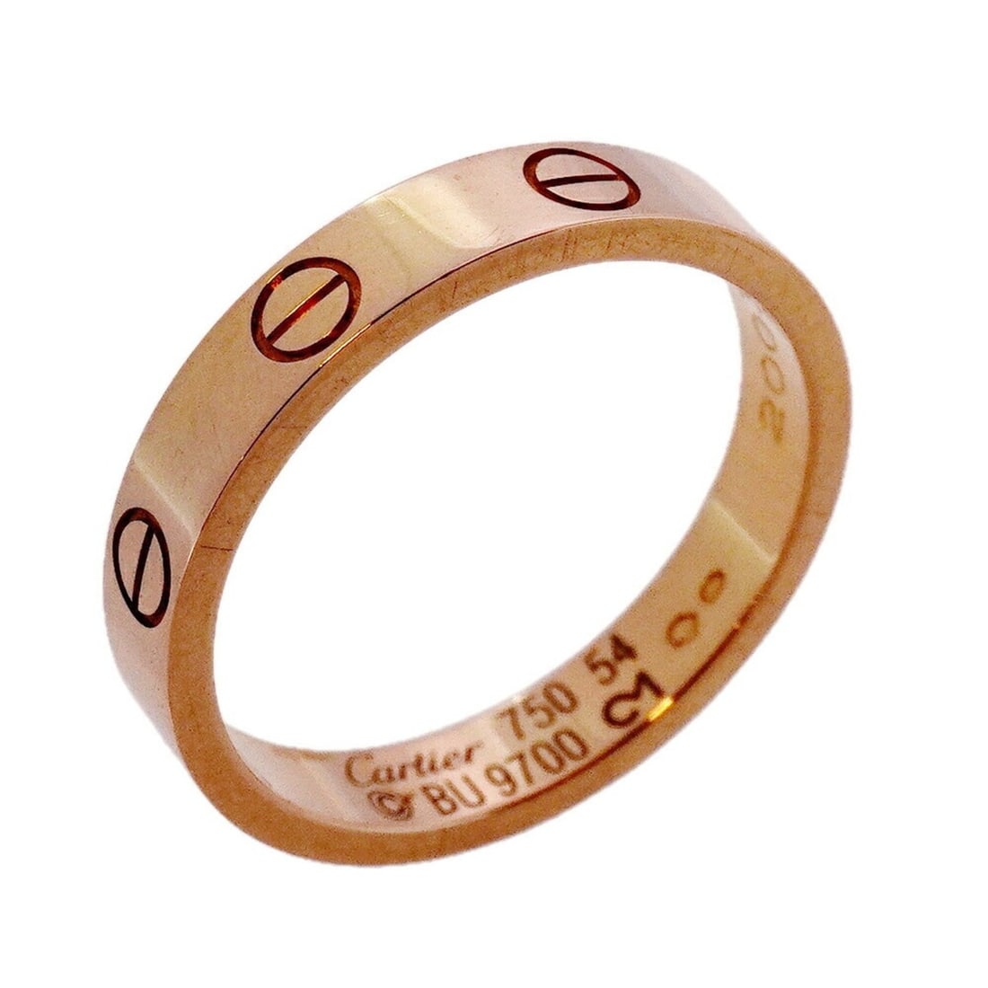 Cartier Mini Love Ring, 18K Pink Gold, #54, Women's, P2032174: --- Catalog ---Category: SizeUS Size: 7Brand Size: 54Category: DesignType: Band ringGender: WomenMaterial: Pink gold (18K)Category: GeneralBrand: Cartier--- Item List ---Section: ConditionRanking: Ran