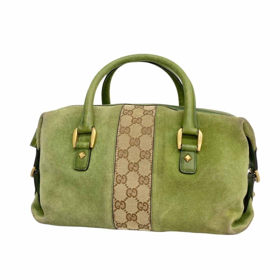 Gucci GG Canvas Handbag 120886 Suede Green Brown Women's (1 of 13)