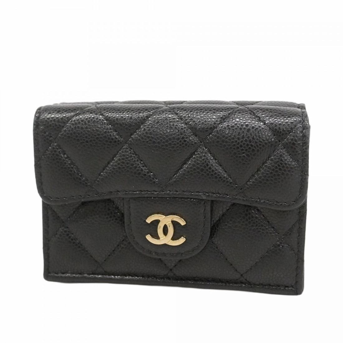 Chanel Matelasse Tri-fold Wallet in Caviar Leather, Black and Champagne, Women's (1 of 15)