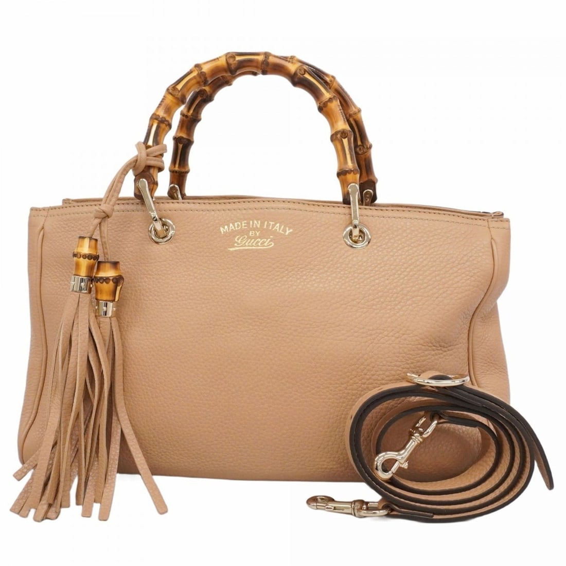 Gucci Bamboo Handbag 323660 Leather Beige Champagne 2-Way Bag for Women (1 of 16)
