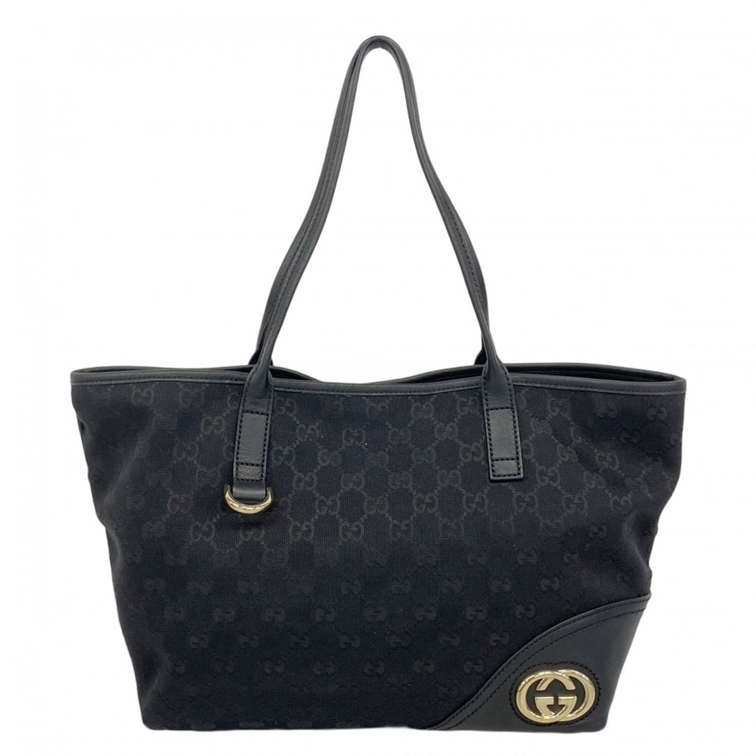 Gucci Interlocking G Tote Bag 169946 Canvas Black Champagne Women's: --- Catalog ---Category: SizeSize (HxWxD): 23cm x 28cm x 13.5cm / 9.05'' x 11.02'' x 5.31''Category: DesignType: Tote bagColor: BlackGender: WomenMaterial: Canvas Hardware Color: Champagne goldCategor