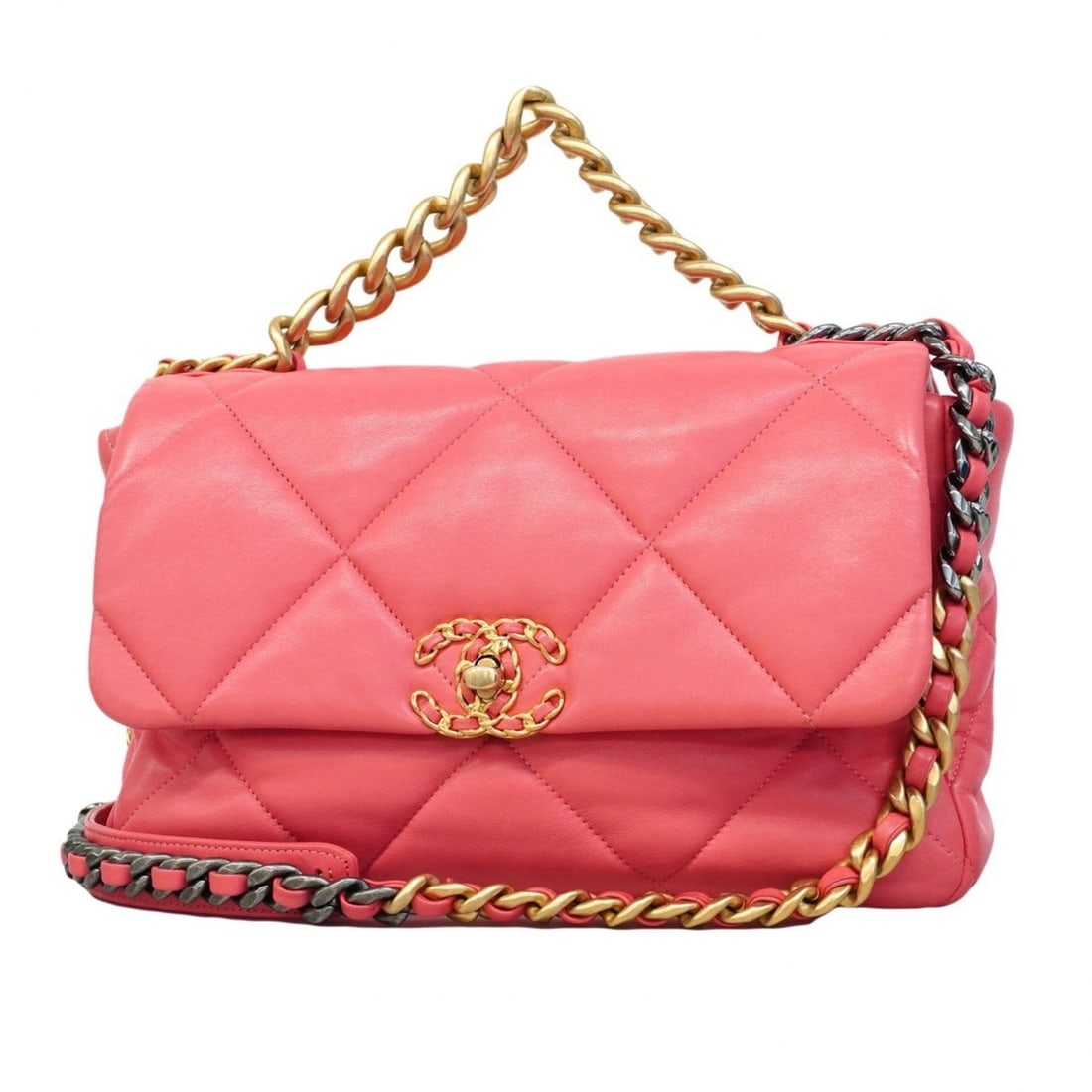 Chanel 19 Lambskin Handbag with Chain Shoulder Strap, Pink and Gold, 2-Way Bag for Women (1 of 17)
