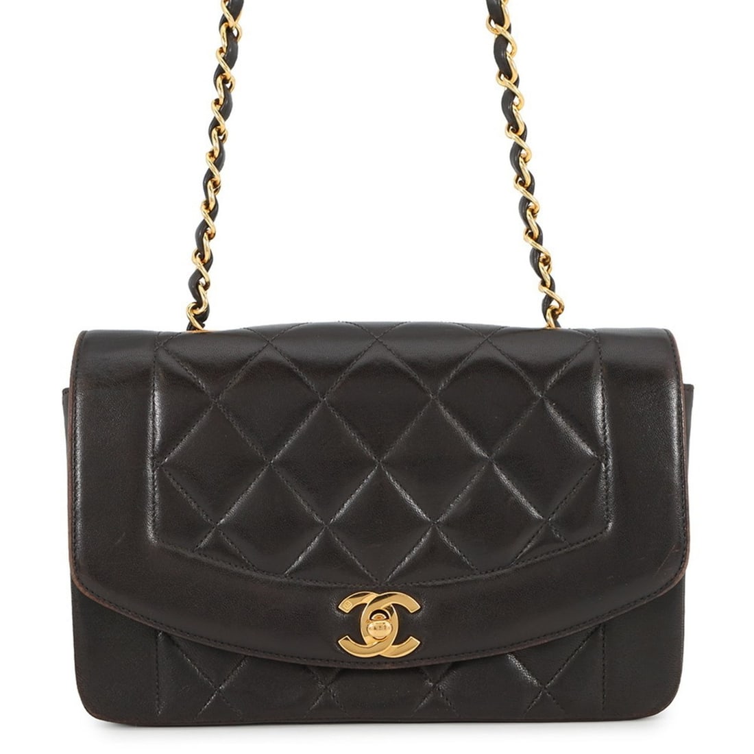 CHANEL Chain Shoulder Bag Matelasse Coco Mark Diana Lambskin A01164 Black (1 of 16)