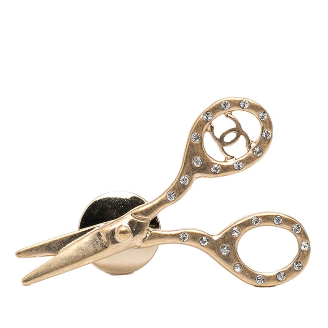Chanel Scissors Motif Rhinestone Brooch, Champagne Gold Plated, Women's (1 of 20)