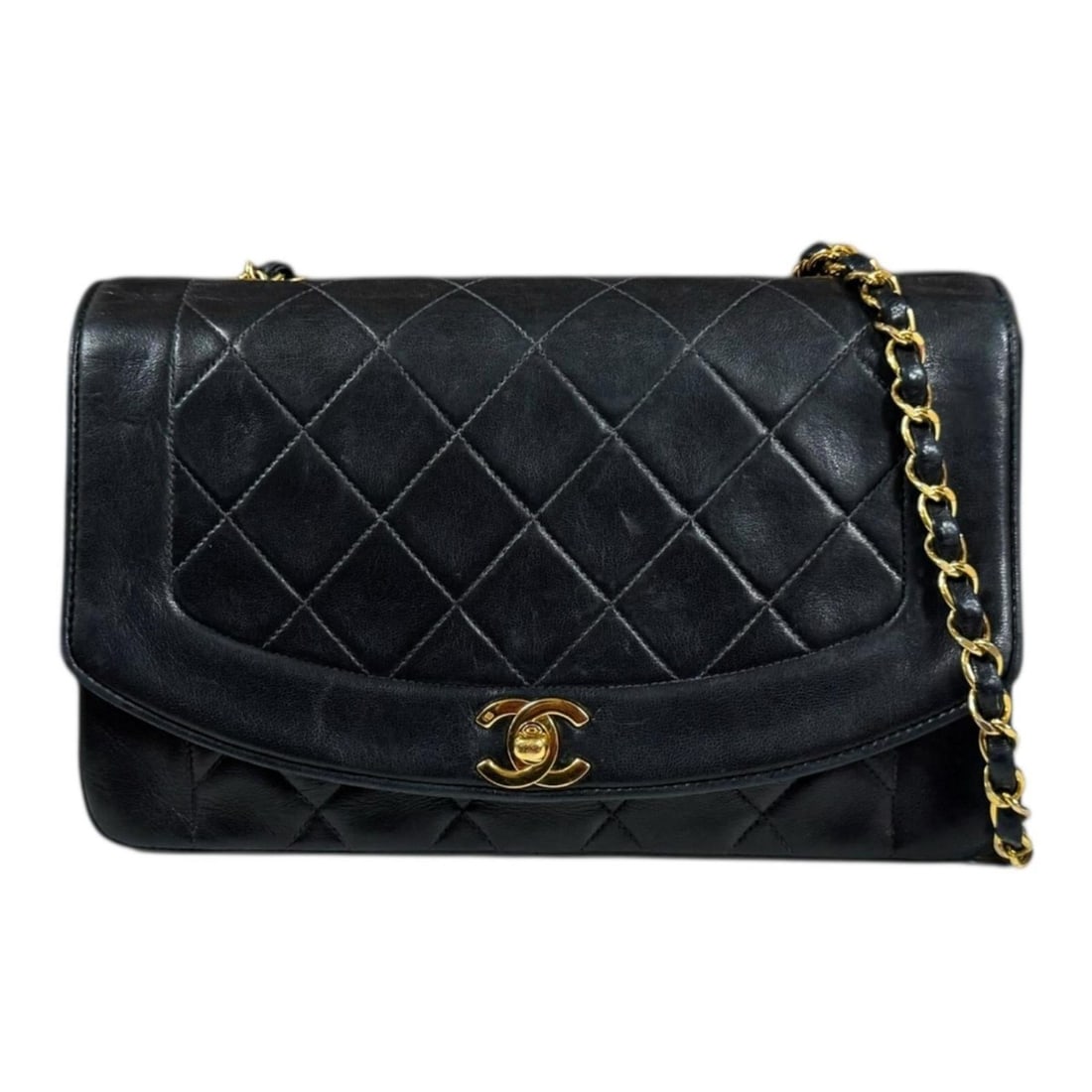 Chanel Diana Matelasse Shoulder Bag, Lambskin A01165, Black, Women's, Pre-owned, with Chain (1 of 18)