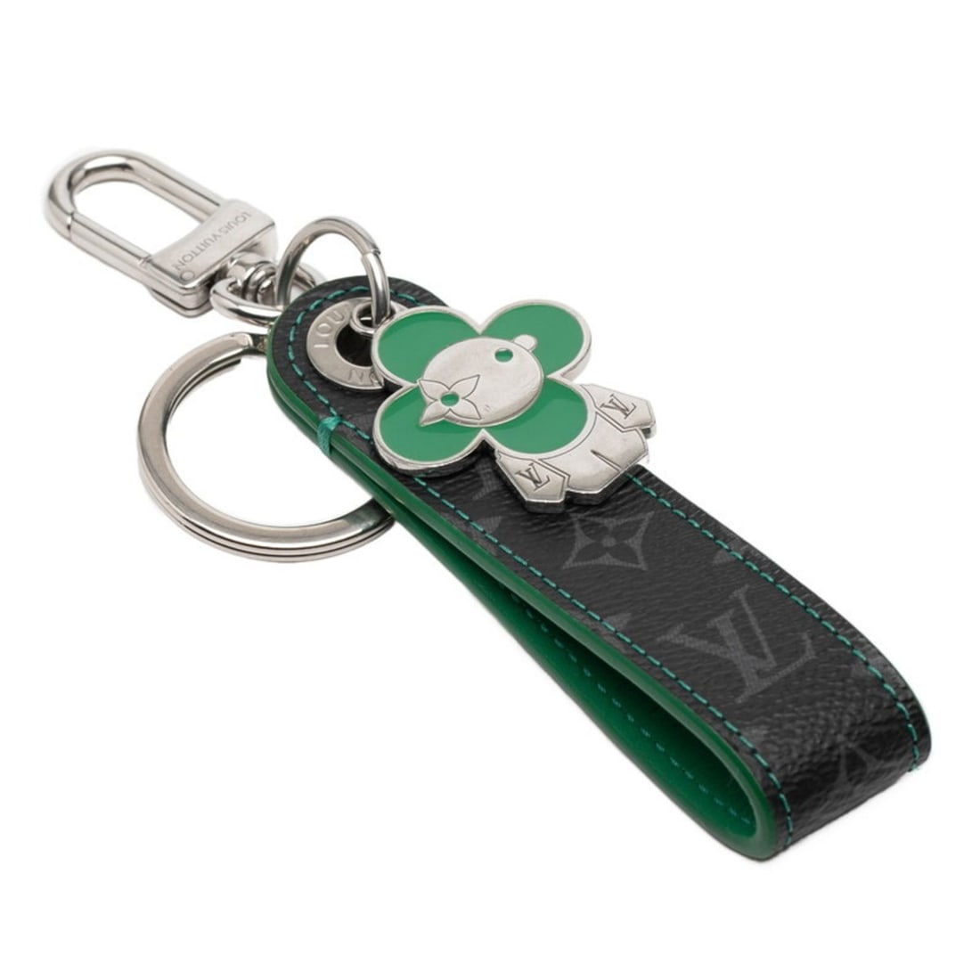 Louis Vuitton Monogram Eclipse Dragonne Vivienne Keychain Charm M01942 in Black, Silver, and Green: --- Catalog ---Category: SizeSize (HxWxD): 14.5cm x 2.5cm / 5.7'' x 0.98''Category: DesignType: KeyringColor: Black, Green, SilverGender: WomenMaterial: Leather, MetalCategory: GeneralMPN: M01942Brand