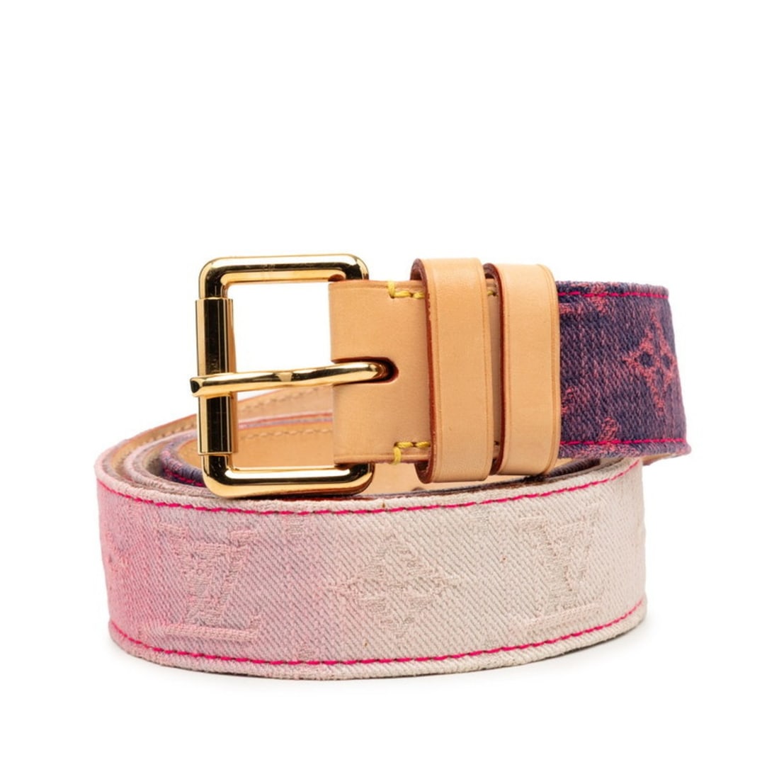 Louis Vuitton Monogram Denim Santur Sunshine Belt, Size 80/32, M9852, Pink Multicolor Leather, (1 of 11)