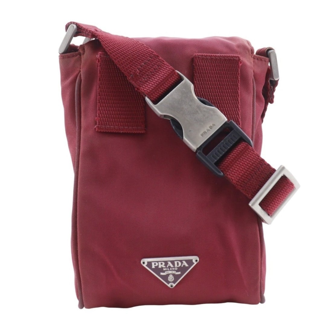 Prada 2WAY waist bag shoulder MV583 nylon CERISE red 2way flap for women: --- Catalog ---Category: SizeSize (HxWxD): 17cm x 10cm x 5cm / 6.69'' x 3.93'' x 1.96''Category: DesignType: Fanny pack, Shoulder bagColor: Red colorGender: WomenMaterial: Nylon Category: GeneralMPN: