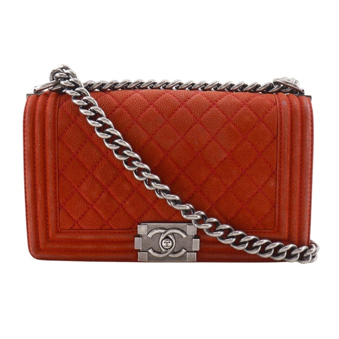 CHANEL Boy Chanel 25 Shoulder Bag Chain Caviar Skin Red Flap Women's: --- Catalog ---Category: SizeSize (HxWxD): 15cm x 25cm x 6cm / 5.9'' x 9.84'' x 2.36''Category: DesignType: Shoulder bagColor: Red colorGender: WomenMaterial: Grained Calfskin Category: GeneralBrand:
