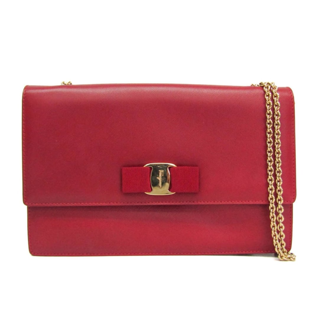 Salvatore Ferragamo Vara Chain Shoulder Bag AU-21 D855 Women's Leather Shoulder Bag Red Color (1 of 13)