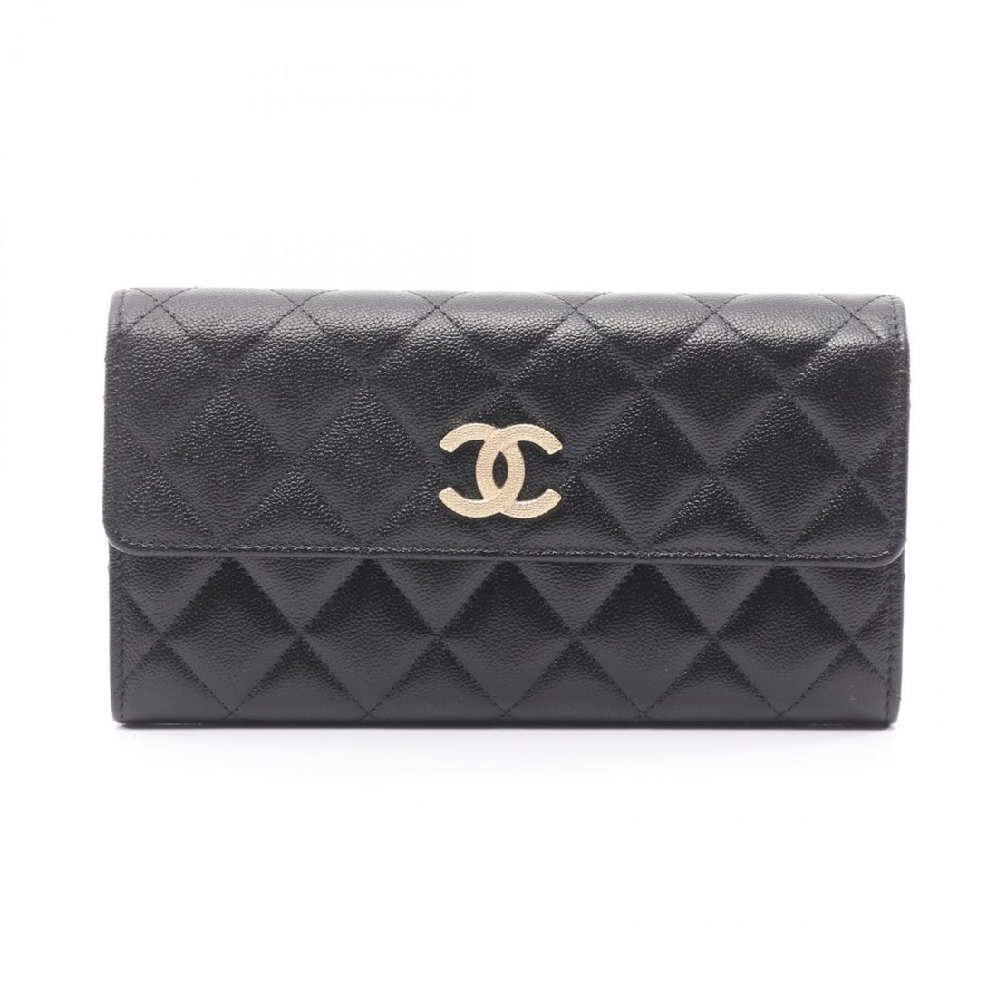 CHANEL Matelasse Bifold Long Wallet in Grained Calfskin Leather, Women's, Black (1 of 15)