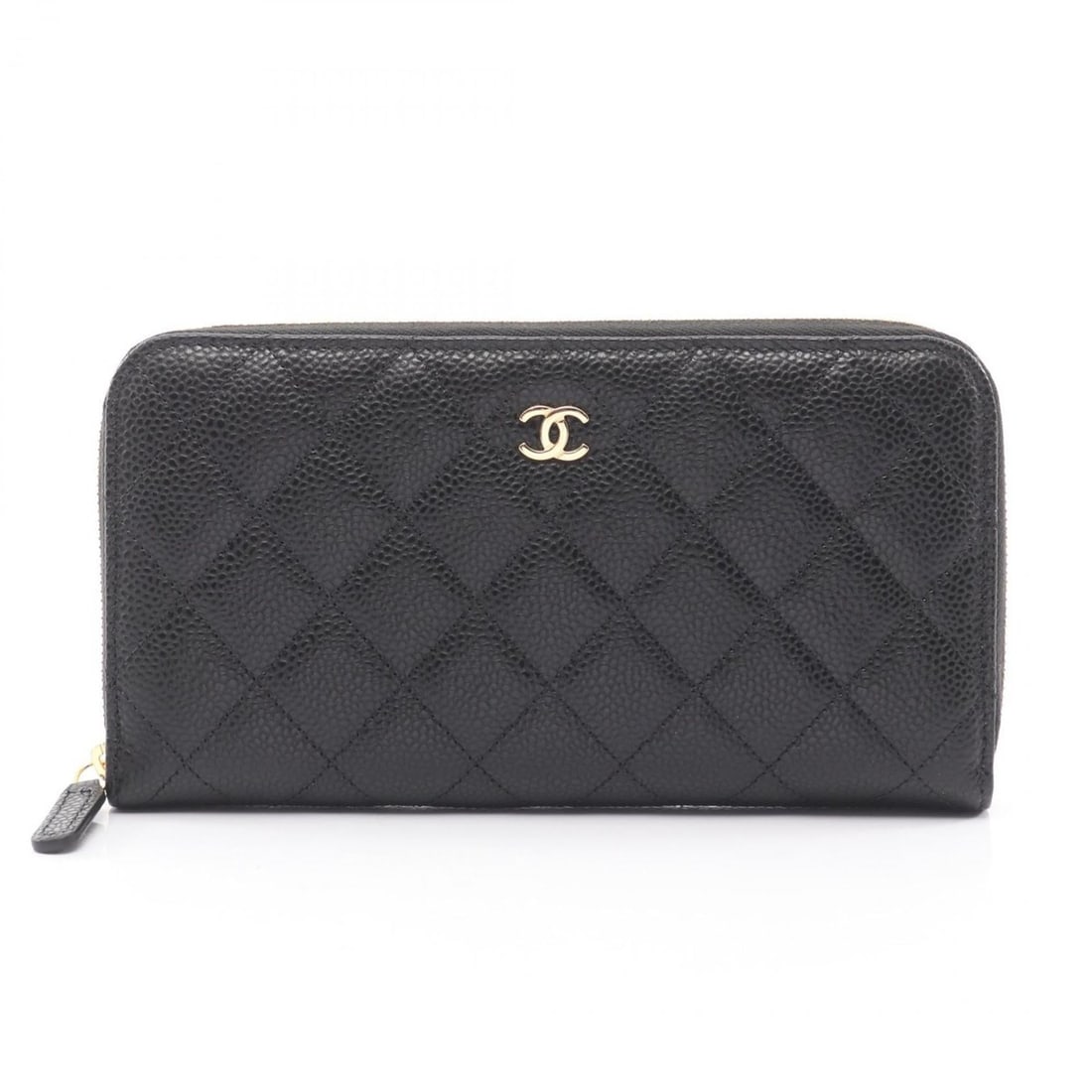 CHANEL Classic Long Zip Wallet, Matelasse, Round Grained Calfskin Leather, Women's, Black, AP0242 (1 of 13)