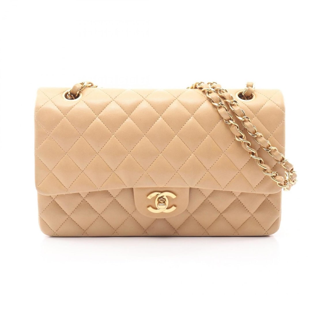 CHANEL Matelasse Double Flap Shoulder Bag in Lambskin Leather, Beige, Women's, A01112 (1 of 12)