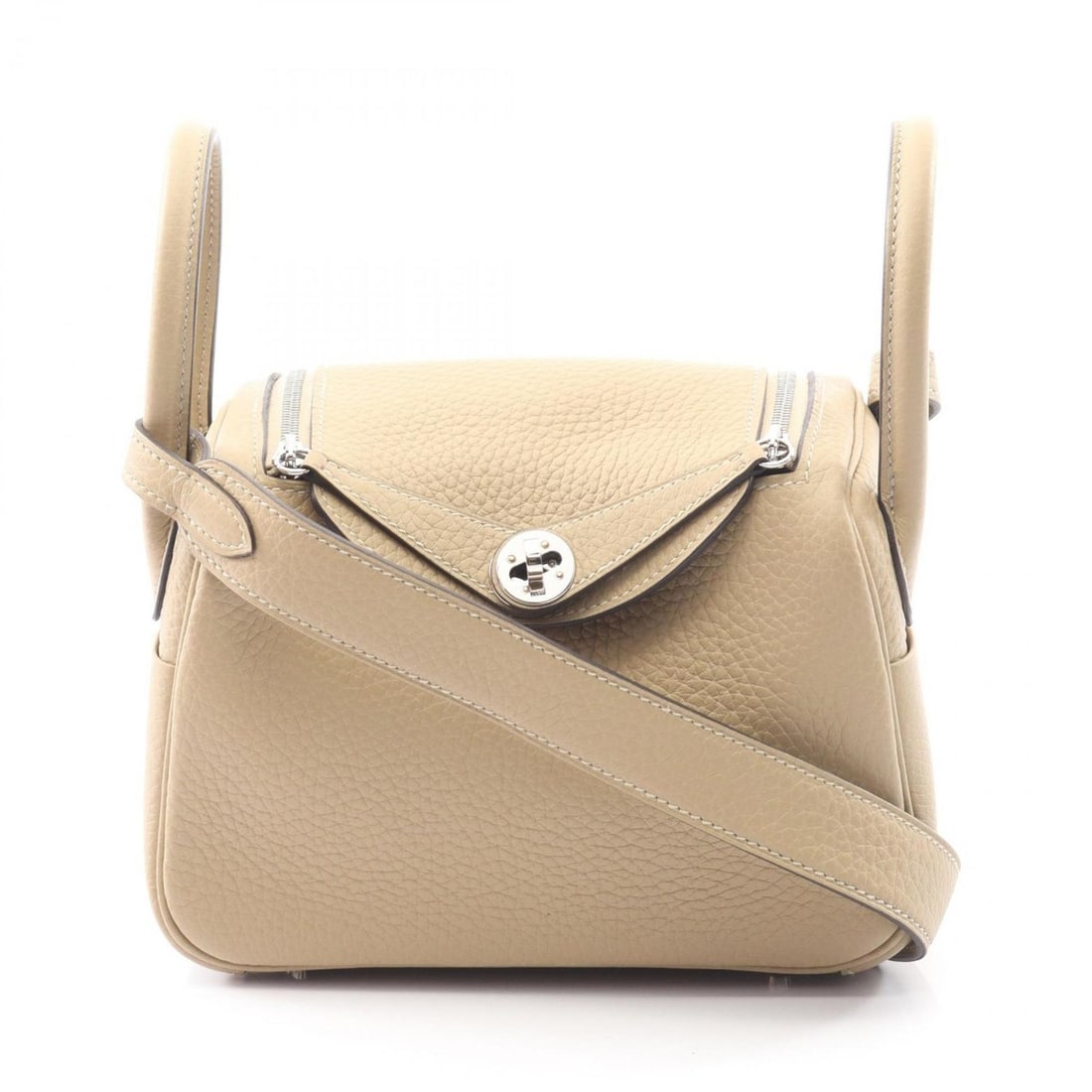 Hermes Hermès Lindy Mini Shoulder Bag in Taurillon Clemence Leather, Beige, Black for Women (1 of 11)