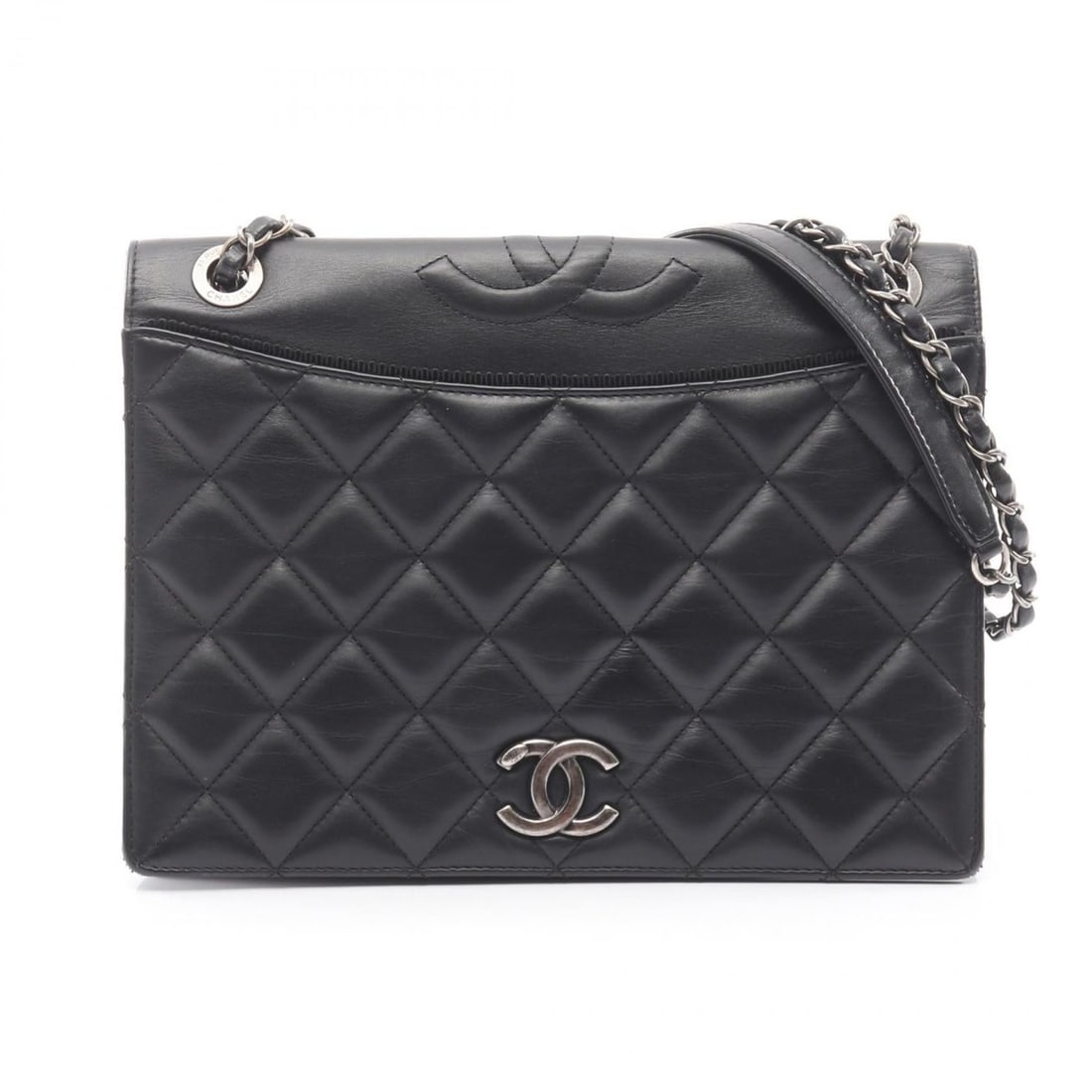 CHANEL Matelasse Large Coco Mark Shoulder Bag, Lambskin Leather, Women's, Black (1 of 13)