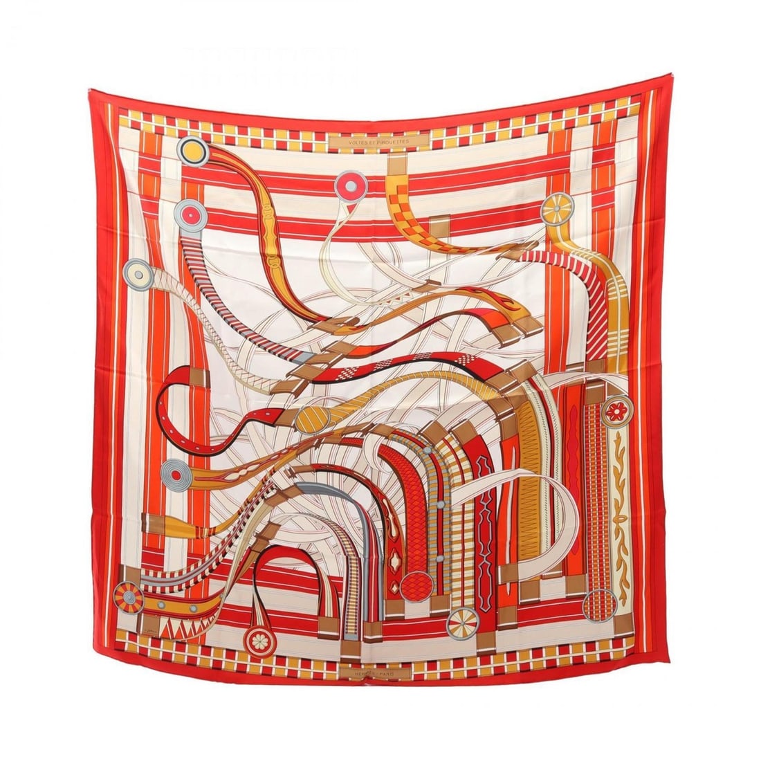 Hermès HERMES Carré 90 "Voltes et pirouettes" Silk Scarf for Women, Red, Multicolor (1 of 15)