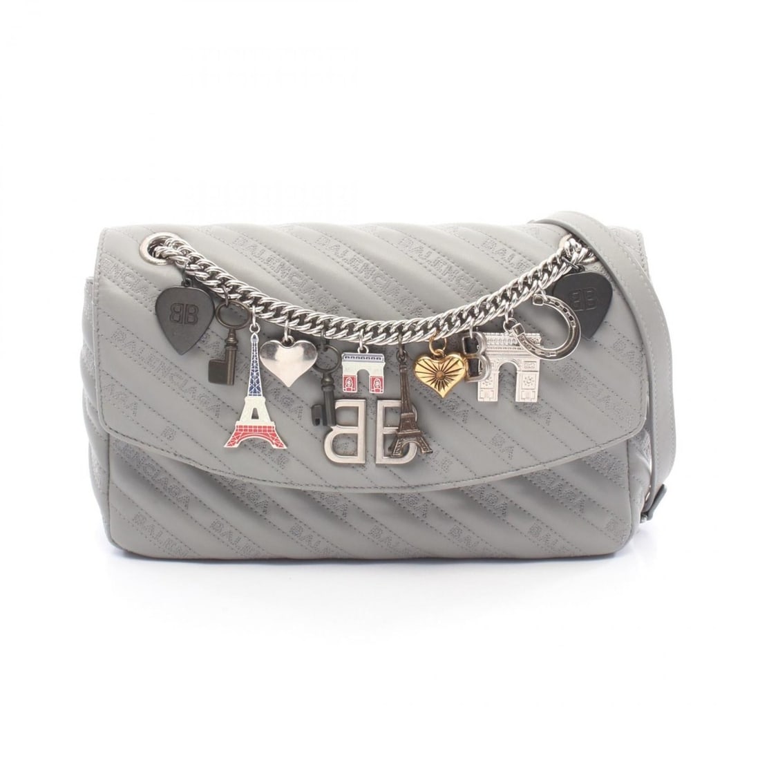 Balenciaga BB Round Shoulder Bag, Leather, Women's, Gray, 516921: --- Catalog ---Category: SizeSize (HxWxD): 18cm x 27cm x 7.5cm / 7.08'' x 10.62'' x 2.95''Category: DesignType: Shoulder bagColor: GrayGender: WomenMaterial: Leather Category: GeneralMPN: