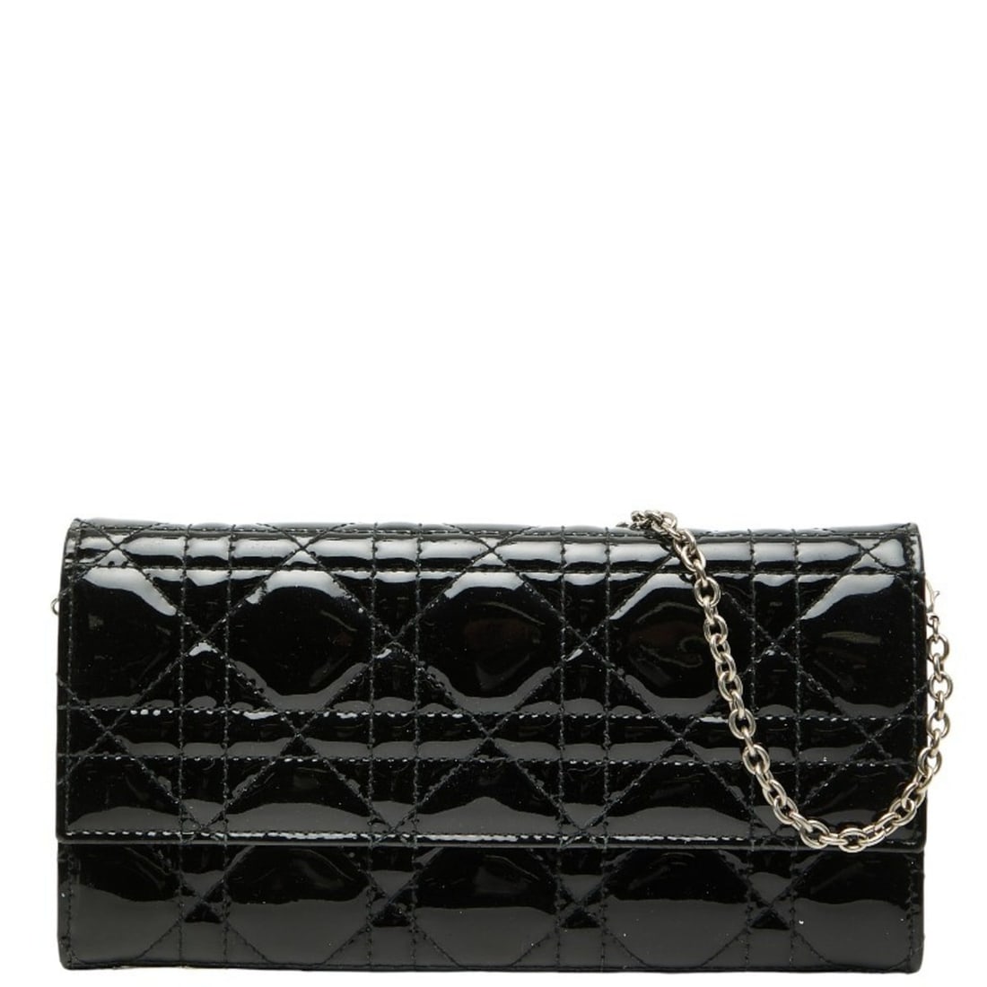 Christian Dior Dior Cannage Chain Wallet Long Black Enamel Women's: --- Catalog ---Category: SizeSize (HxWxD): 10cm x 19.2cm x 1.5cm / 3.93'' x 7.55'' x 0.59''Category: DesignType: Chain/Shoulder walletColor: BlackGender: WomenMaterial: Leather Leather/Fur Type: