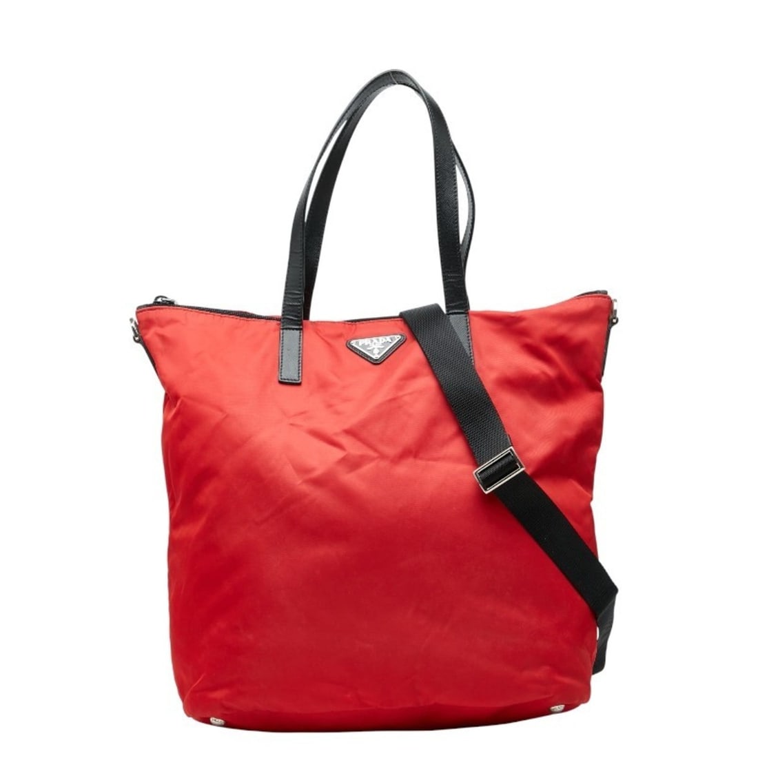 Prada Tessuto Tote Bag/Shoulder Bag with Triangle Logo Plate, 2-Way, BR4696, Red, Nylon, Women's: --- Catalog ---Category: SizeStrap Drop: 64cm / 25.19''Handle Drop: 18.00cm / 7.09''Size (HxWxD): 35cm x 32cm x 14cm / 13.77'' x 12.59'' x 5.51''Category: DesignType: Shoulder bag, Tote bagColor: Red