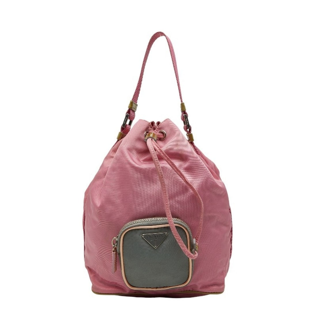 Prada Triangle Logo Plate Handbag Pouch Pink Gray Nylon Women's PRADA: --- Catalog ---Category: SizeHandle Drop: 8.00cm / 3.15''Size (HxWxD): 21.5cm x 15.5cm x 10cm / 8.46'' x 6.1'' x 3.93''Category: DesignType: HandbagColor: Gray, PinkGender: WomenMaterial: Nylon