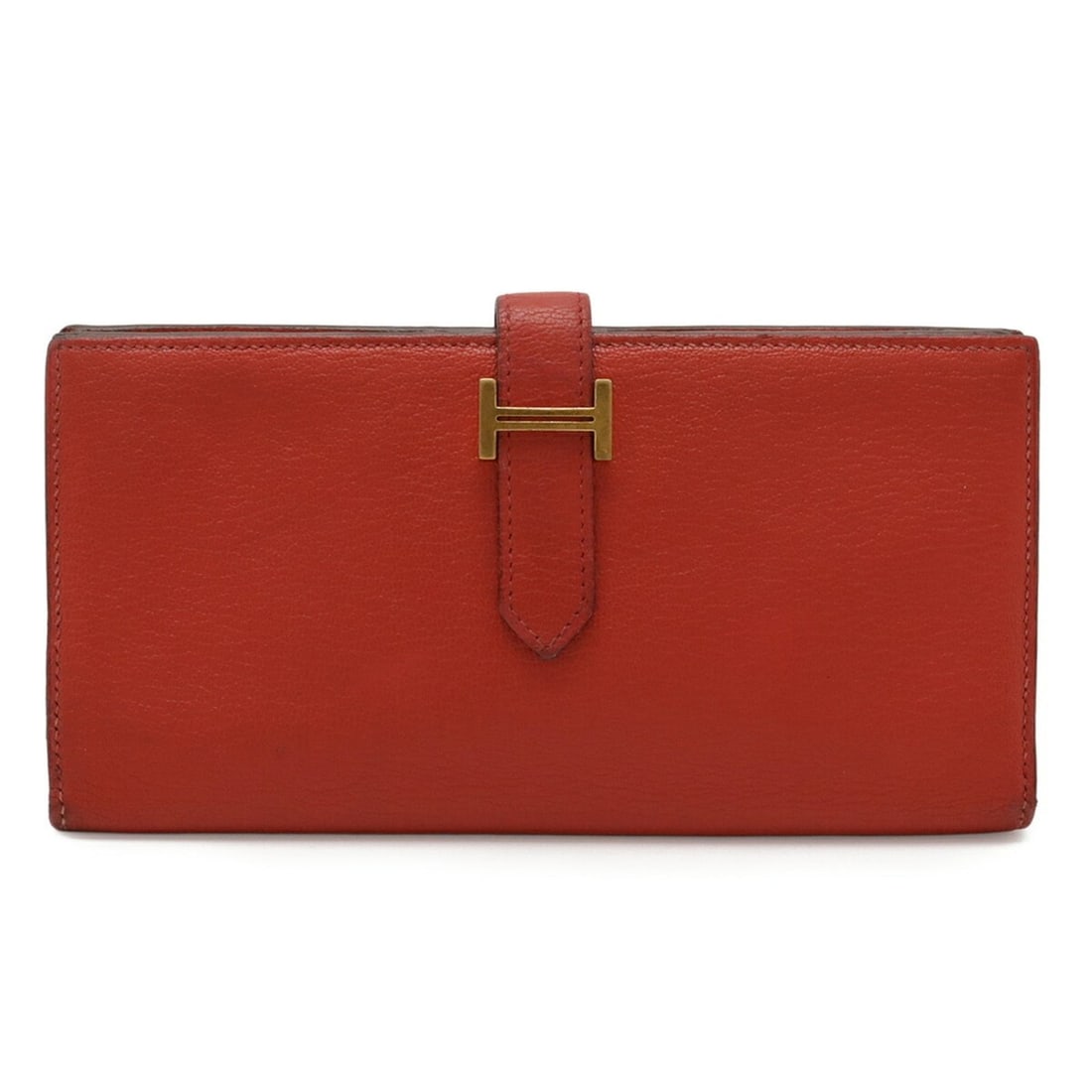 HERMES Bearn Soufflet Bi-fold Long Wallet in Chevre Leather with Bougainvillea Pattern Pink Red, (1 of 10)