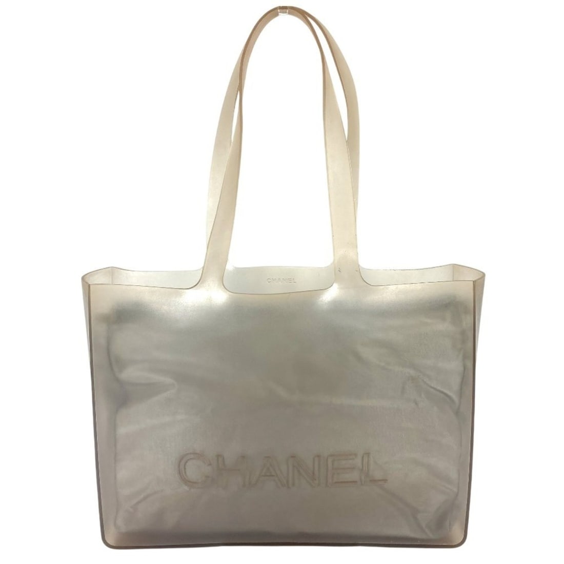 CHANEL logo tote bag with pouch, beach bag, shoulder rubber, men's and women's, gray: --- Catalog ---Category: SizeSize (HxWxD): 29cm x 38cm x 9.5cm / 11.41'' x 14.96'' x 3.74''Category: DesignType: Beach bag, Shoulder bag, Tote bagColor: GrayGender: Men,Women,UnisexMaterial: Rubber ,
