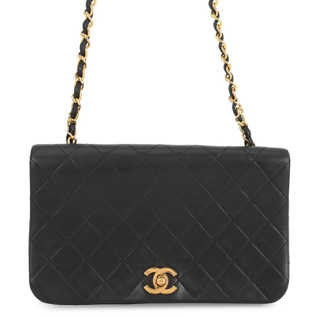 CHANEL Chain Shoulder Bag Matelasse Coco Mark Full Flap Lambskin A02500 Black (1 of 19)