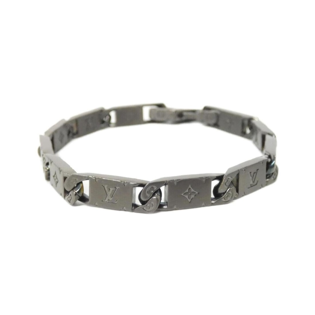Louis Vuitton Monogram Tied Up L Bracelet M1557L: --- Catalog ---Category: SizeWidth: 8mm / 0.31''Length: 21cm / 8.26''Total Length: 21cm / 8.26''Category: DesignType: Charm braceletColor: Dark silverGender: WomenMaterial: Stainless steelColor
