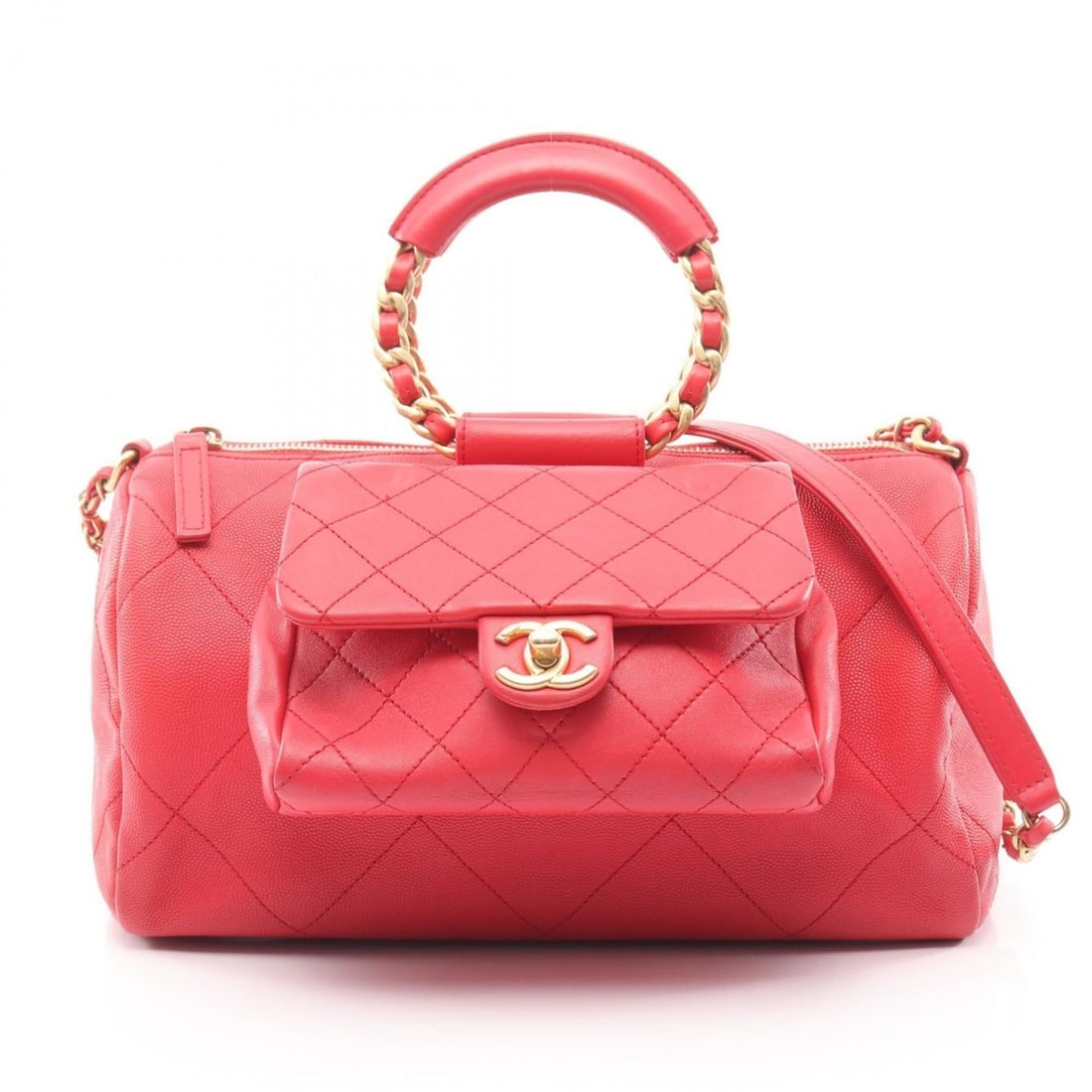 CHANEL Matelasse Shoulder Bag in Lambskin and Grained Calfskin Leather, Women's, Red (1 of 16)