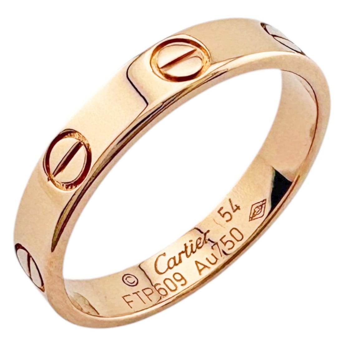 Cartier Mini Love Ring, 18k gold, women's, pre-owned: --- Catalog ---Category: PackNumber in Pack: 1Category: SizeWidth: 3.5mm / 0.14''Weight: 3.2g / 0.11oz.JP Size: 13.5US Size: 6.5Category: DesignColor: PinkMetal: GoldGender: WomenMetal Purity: