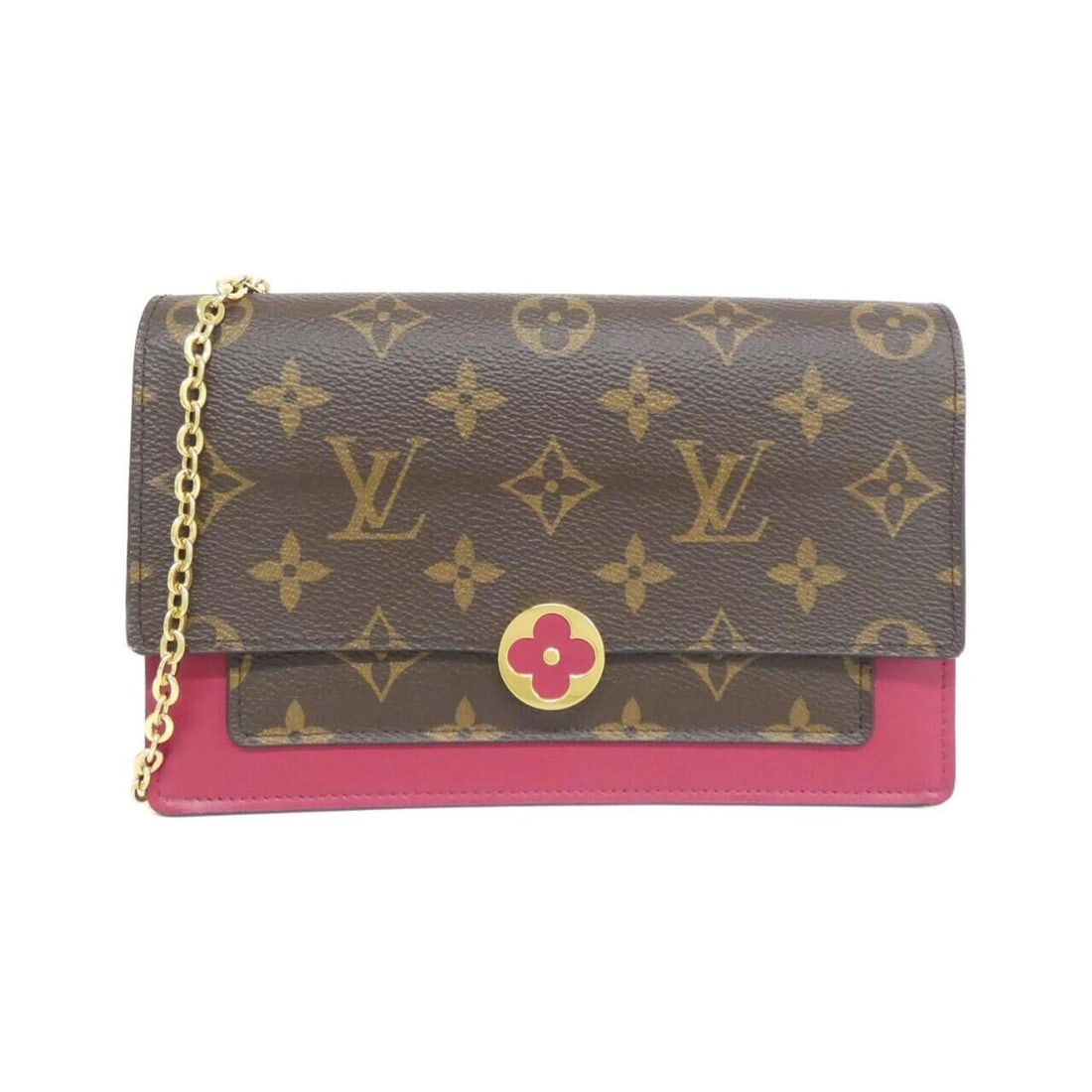 Louis Vuitton Monogram Portefeuille Flore Chain M69578 Wallet: --- Catalog ---Category: SizeSize (HxWxD): 11cm x 17cm x 5cm / 4.33'' x 6.69'' x 1.96''Category: DesignType: Chain/Shoulder walletColor: Brown, FuchsiaGender: WomenMaterial: Coated canvas Category:
