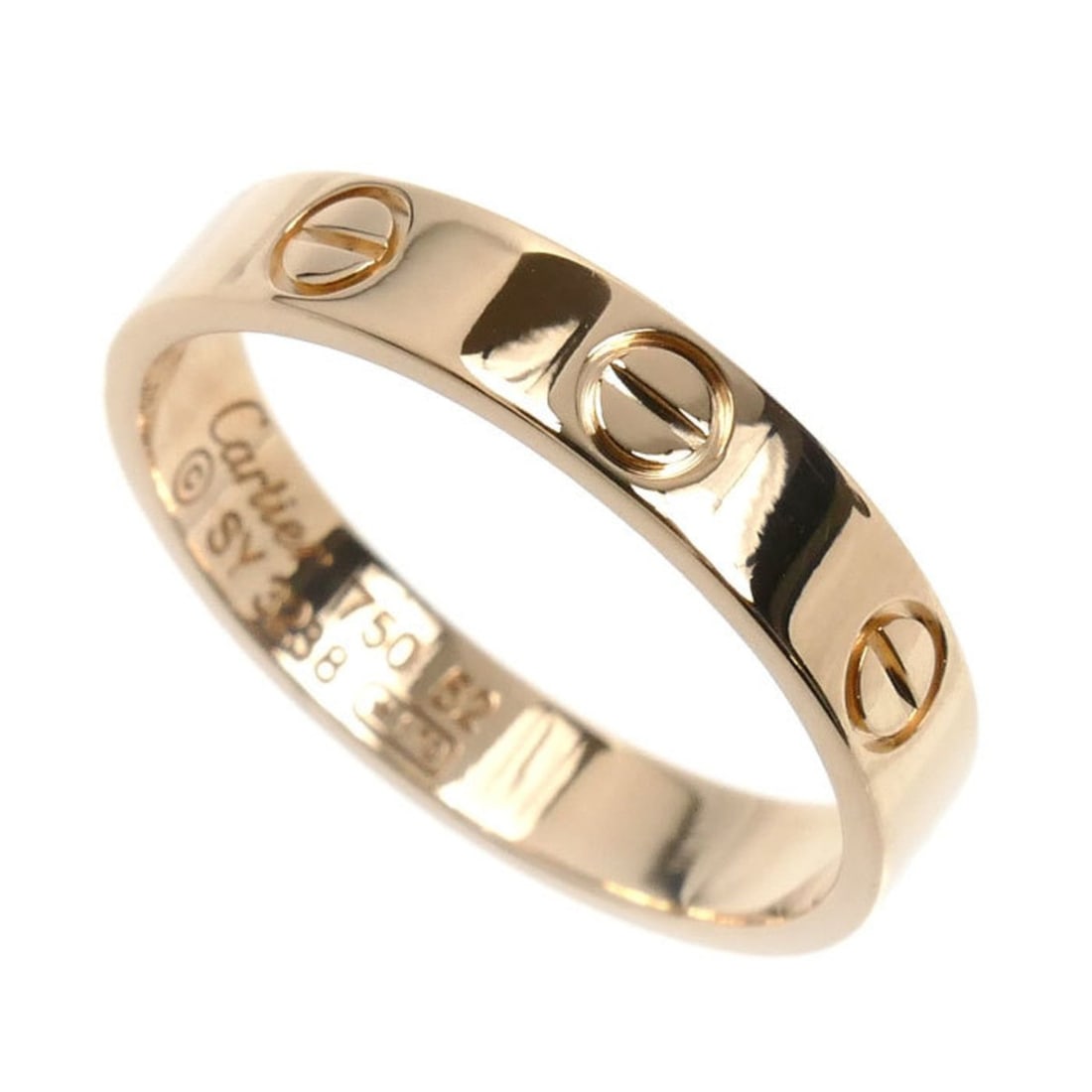 CARTIER 18KPG Pink Gold Mini Love Ring, Size 52, 3.0g, Women's: --- Catalog ---Category: SizeUS Size: 6.5Brand Size: 52Category: DesignType: Band ringColor: Pink goldGender: WomenMaterial: Pink gold (18K)Category: GeneralBrand: CartierCountry of Origin: France---