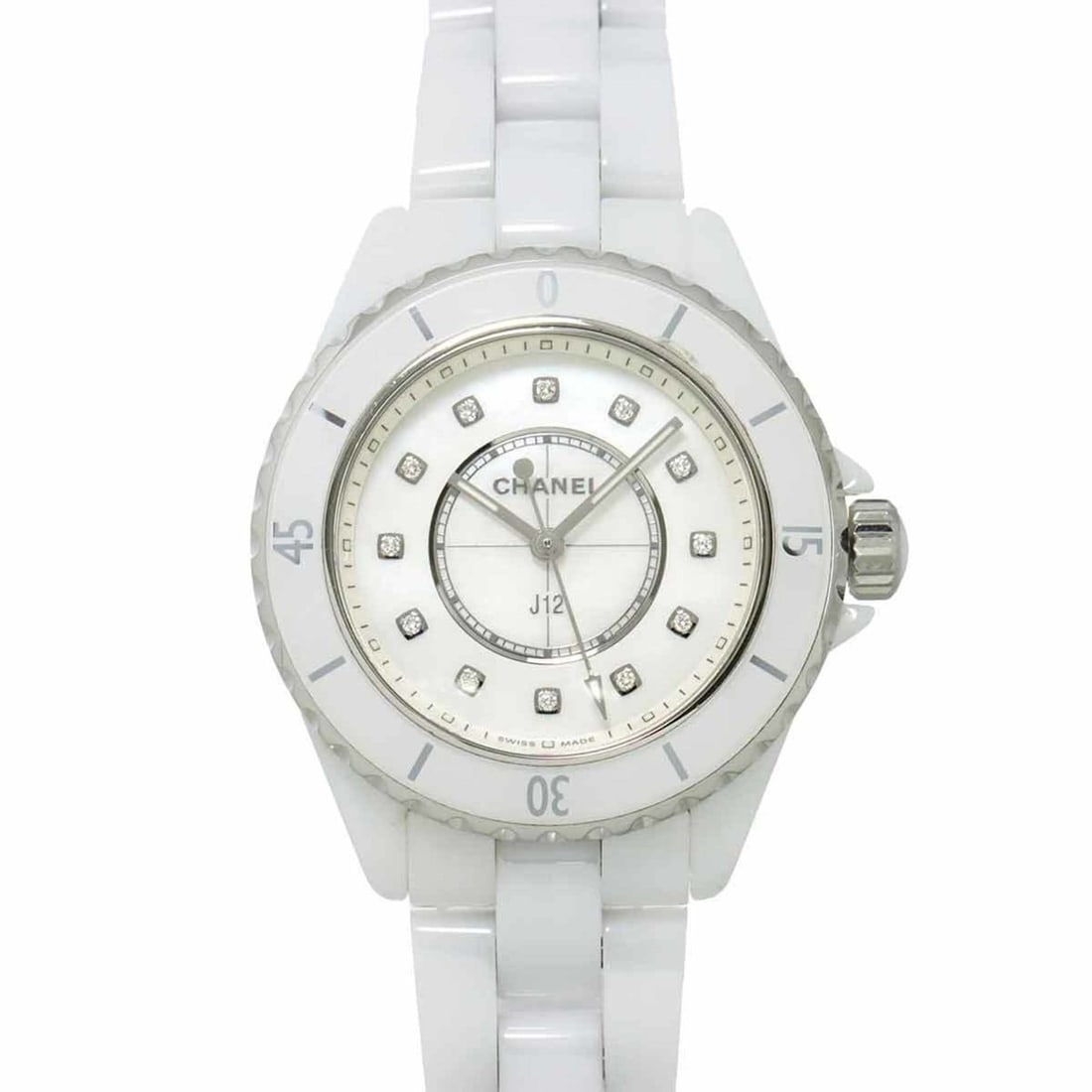 CHANEL J12 33mm H5704 12P Diamond Women's Watch White Shell Ceramic Quartz (1 of 13)