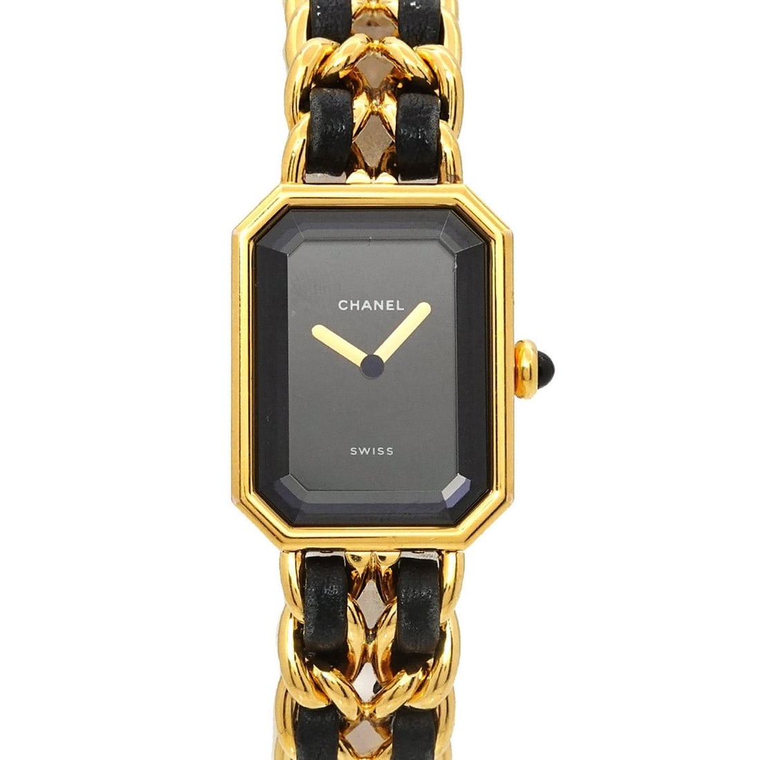 CHANEL Premiere Women's Watch, Size M, H0001, Black and Gold, Quartz Movement: --- Catalog ---Category: SizeWrist Size: 15cm / 5.9''Case Diameter: 20mm / 0.79''Category: DesignType: WristwatchGender: WomenColor (Dial): BlackMaterial (Band): Gold plated, Leather, Stainless steelM