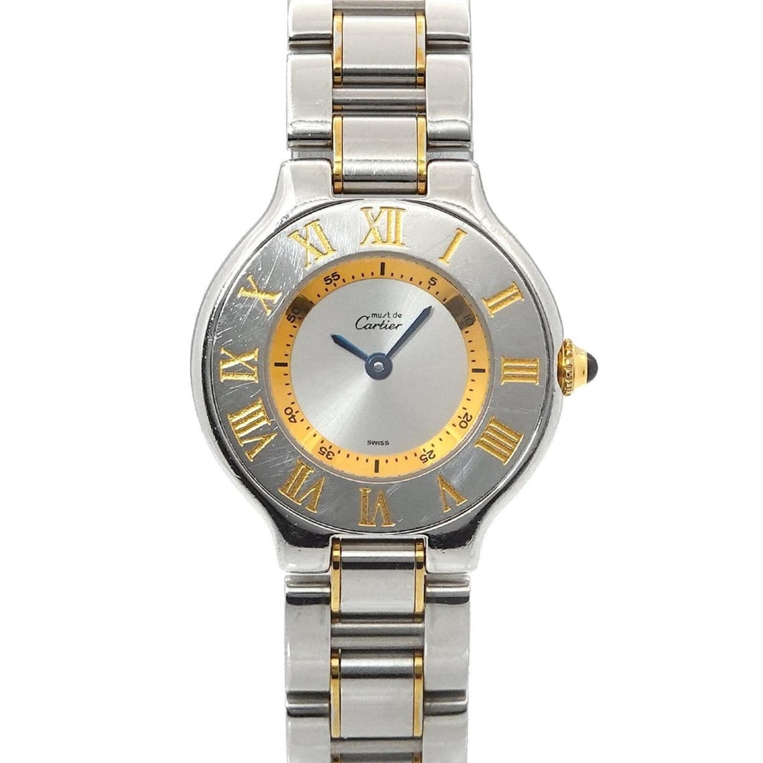 Cartier Must 21 Vantianne Two-tone Watch W10073R6 Women's Silver Quartz: --- Catalog ---Category: SizeWrist Size: 15cm / 5.9''Case Diameter: 28mm / 1.1''Category: DesignType: WristwatchGender: WomenColor (Dial): SilverMaterial (Band): Gold plated, Stainless steelMaterial (