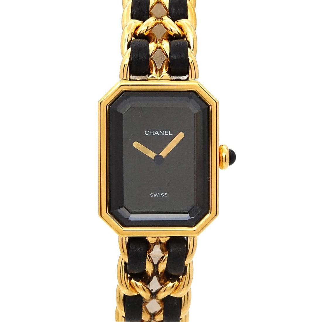 CHANEL Premiere Women's Watch, Size L, H0001, Black and Gold, Quartz Movement: --- Catalog ---Category: SizeWrist Size: 16cm / 6.29''Case Diameter: 20mm / 0.79''Category: DesignType: WristwatchGender: WomenColor (Dial): BlackMaterial (Band): Gold plated, Leather, Stainless steel