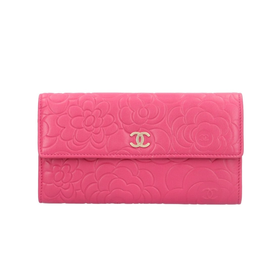 Pre-owned Chanel Camellia long wallet, leather A82283, women's. (1 of 9)