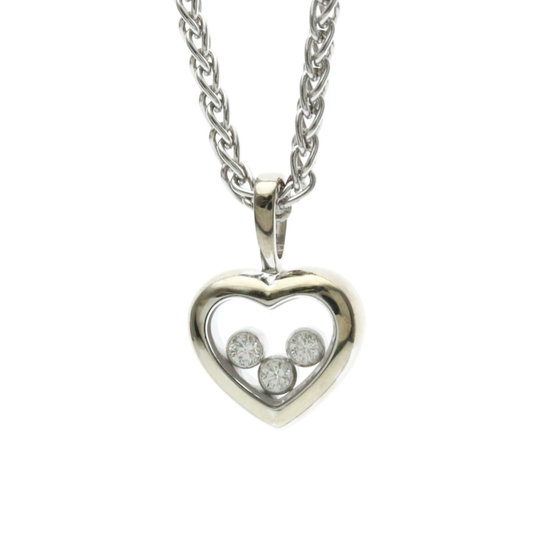 Chopard Happy Diamond Necklace 79/4611 White Gold (18K) Diamond Men,Women Fashion Pendant Necklace: --- Catalog ---Category: SizeWeight: 12g / 0.42oz.Pendant Size: 17mm x 12mm / 0.66'' x 0.47''Neck Circumference: 42 cm / 16.53''Category: DesignColor: SilverMetal: White GoldStone: DiamondStyle: Fashi